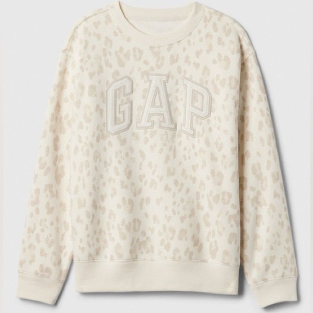 NWT Gap Logo Fleece Crew Neck Sweatshirt Leopard